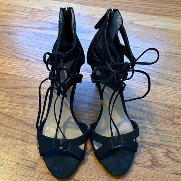 Tony Bianco Black Strappy Lace Up Leather Heels - Picture 2 of 6